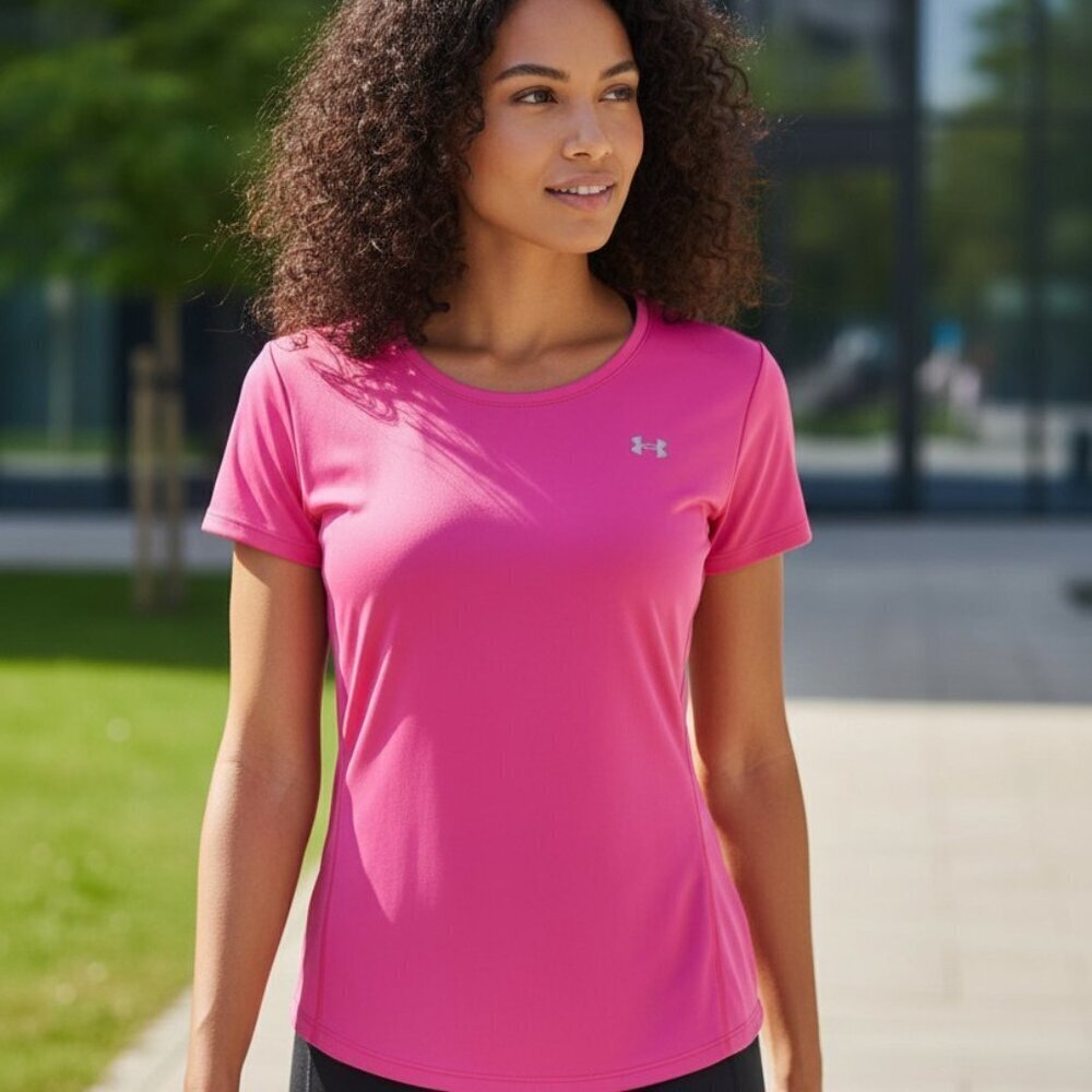 Under Armour Womens Neon Pink Shirt Scoop Neck Sz M